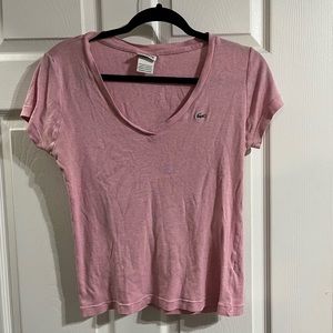 Lacoste v-neck pink tee size 44(M)